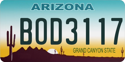 AZ license plate BOD3117
