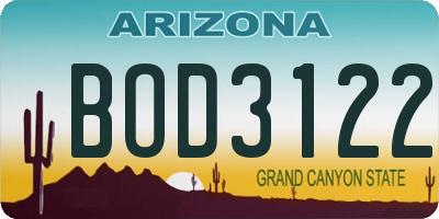 AZ license plate BOD3122