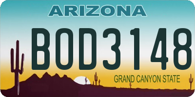 AZ license plate BOD3148