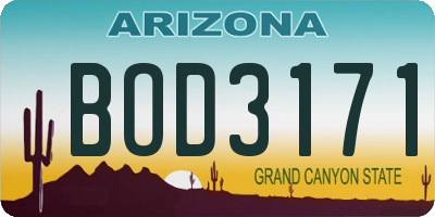 AZ license plate BOD3171