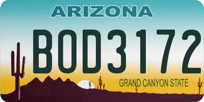 AZ license plate BOD3172