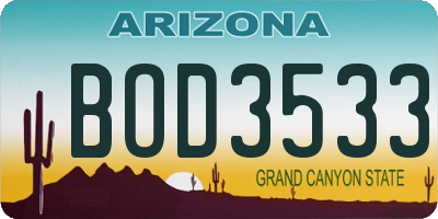 AZ license plate BOD3533