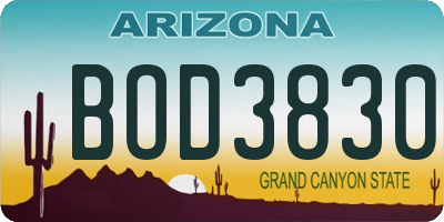 AZ license plate BOD3830