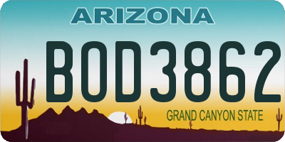 AZ license plate BOD3862
