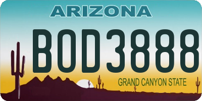 AZ license plate BOD3888