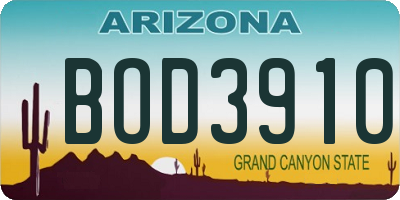 AZ license plate BOD3910