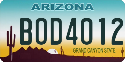 AZ license plate BOD4012