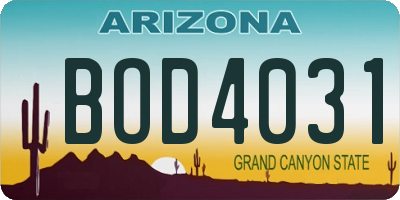 AZ license plate BOD4031