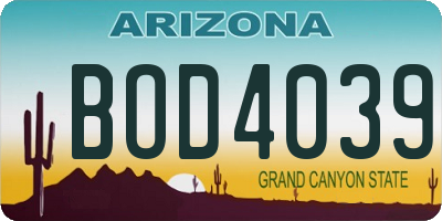 AZ license plate BOD4039