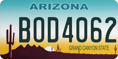 AZ license plate BOD4062