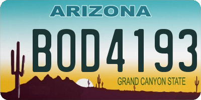 AZ license plate BOD4193