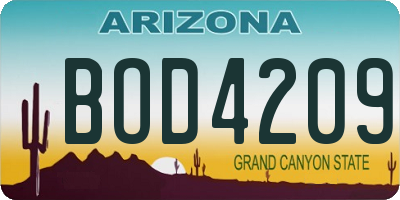 AZ license plate BOD4209