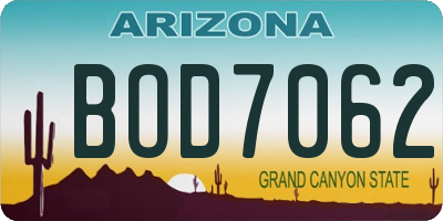 AZ license plate BOD7062