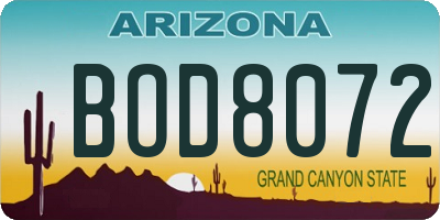 AZ license plate BOD8072