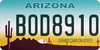AZ license plate BOD8910