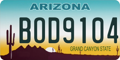 AZ license plate BOD9104