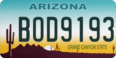 AZ license plate BOD9193