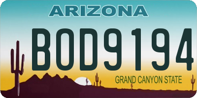 AZ license plate BOD9194