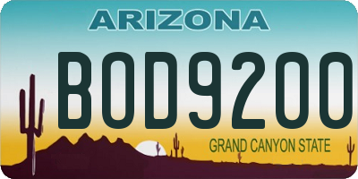 AZ license plate BOD9200