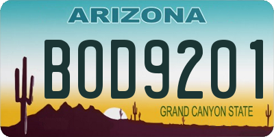 AZ license plate BOD9201