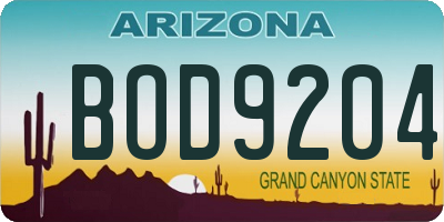 AZ license plate BOD9204