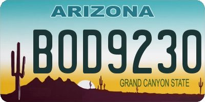 AZ license plate BOD9230