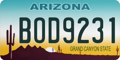 AZ license plate BOD9231