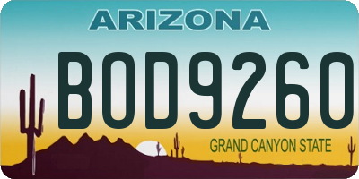 AZ license plate BOD9260
