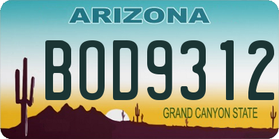 AZ license plate BOD9312