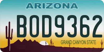AZ license plate BOD9362