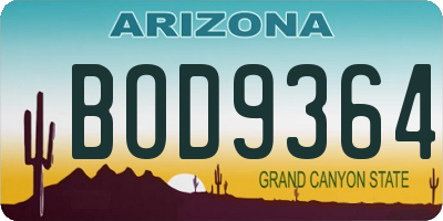 AZ license plate BOD9364