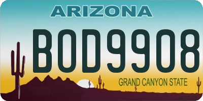 AZ license plate BOD9908