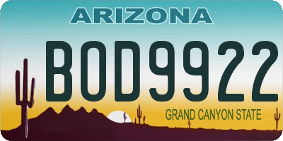 AZ license plate BOD9922