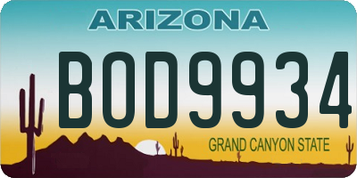 AZ license plate BOD9934