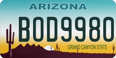 AZ license plate BOD9980