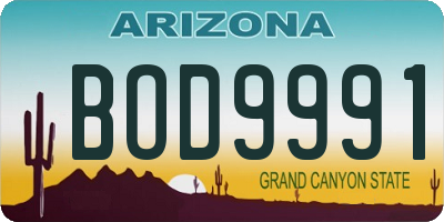 AZ license plate BOD9991