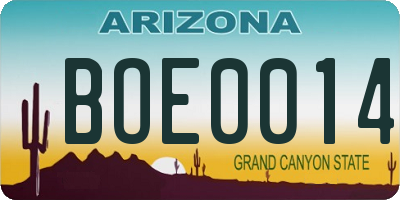 AZ license plate BOE0014