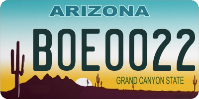 AZ license plate BOE0022
