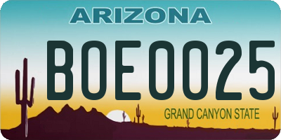 AZ license plate BOE0025