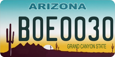 AZ license plate BOE0030
