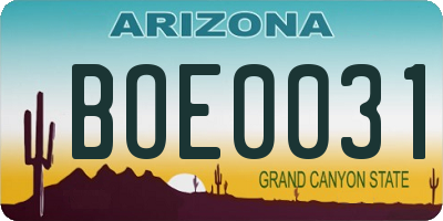 AZ license plate BOE0031