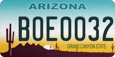 AZ license plate BOE0032