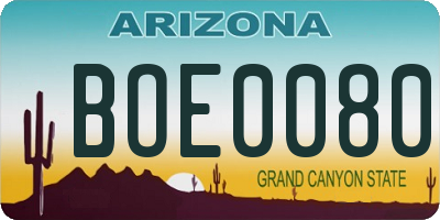 AZ license plate BOE0080