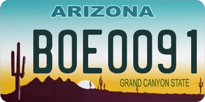 AZ license plate BOE0091