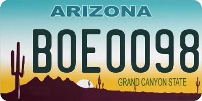 AZ license plate BOE0098