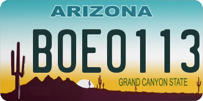 AZ license plate BOE0113