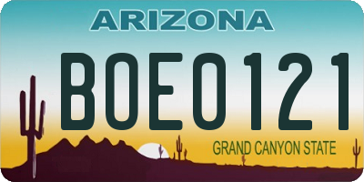 AZ license plate BOE0121