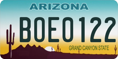 AZ license plate BOE0122