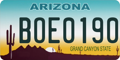AZ license plate BOE0190