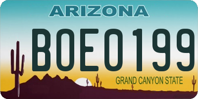 AZ license plate BOE0199